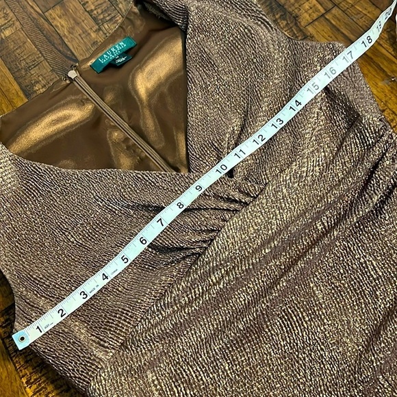 Lauren Ralph Lauren Gold Bronze Shimmer  Brown dress knee modest - Picture 8 of 15